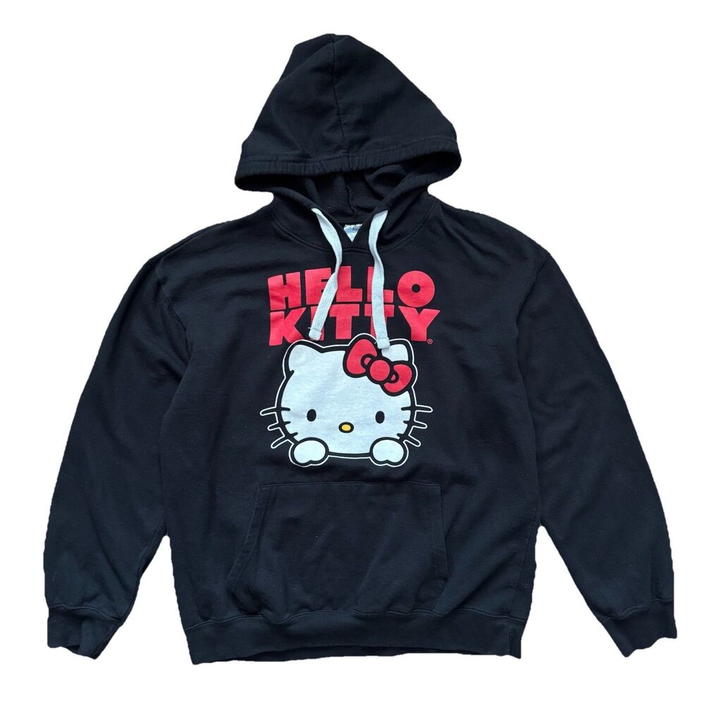 Hello Kitty Black Hoodie Womens XL Pullover Graphic Sweatshirt Fleece